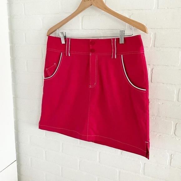 Adidas Mini Skirt Red White trim Blokettecore Tennis Prep pockets Sz 10 - Picture 2 of 12